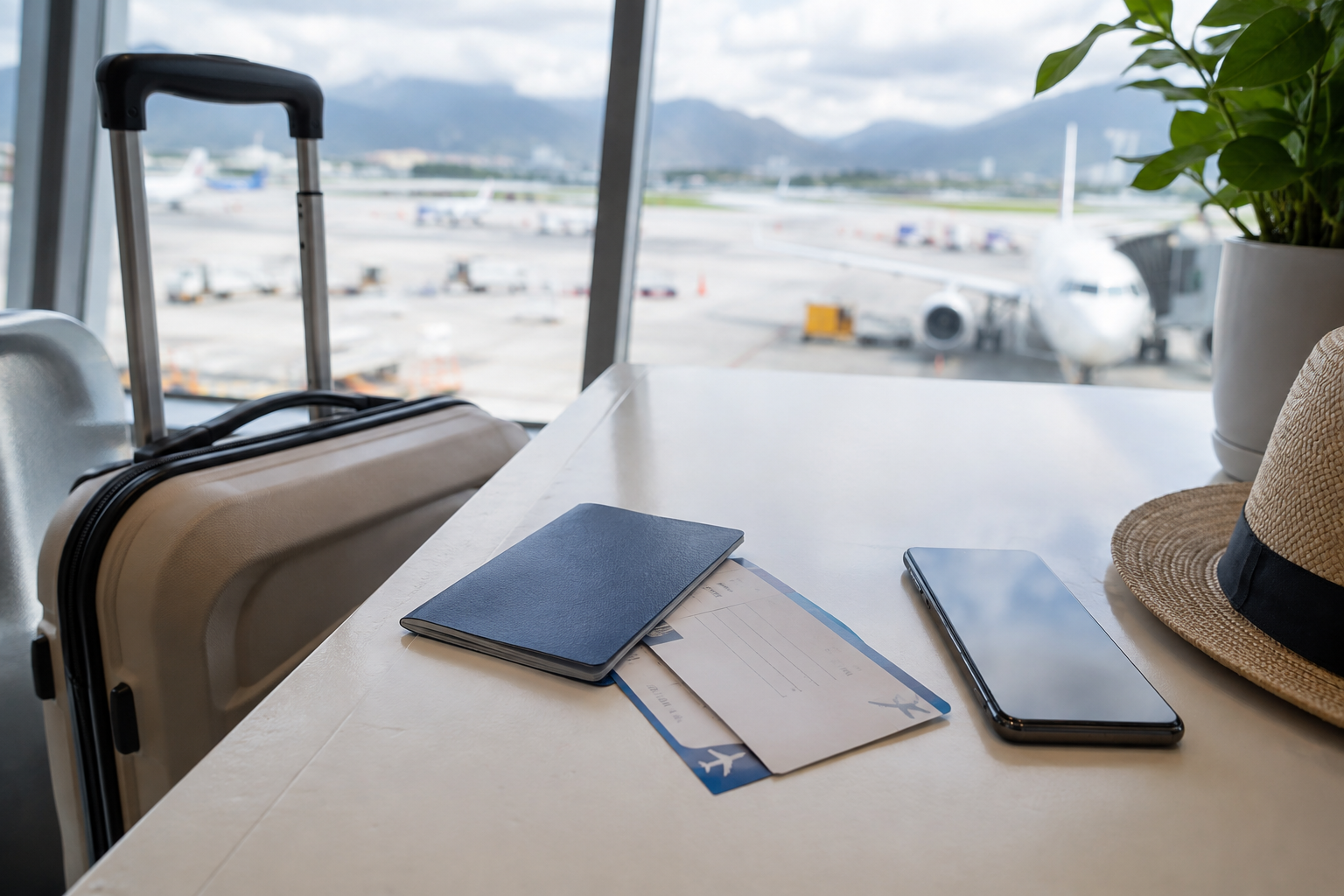 Qué documentos necesitas para viajar a Colombia: requisitos y preparativos Pasaporte y documentos de viaje organizados junto a una maleta en un aeropuerto